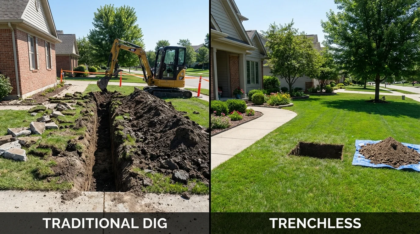 Trenchless sewer repair with minimal yard damage versus traditional excavation in Brea, CA